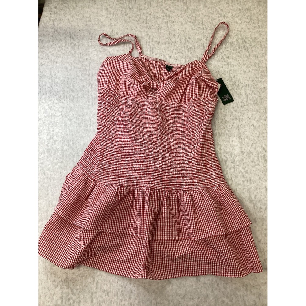 Wild Fable Red White Gingham Smocked Tiered Mini Dress XXL New With Tags